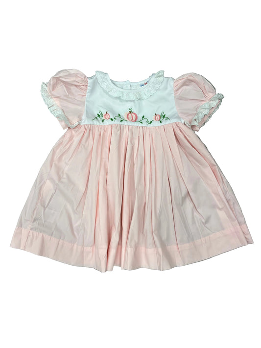 Pink Embroidered Pumpkin Dress Ruffle Collar