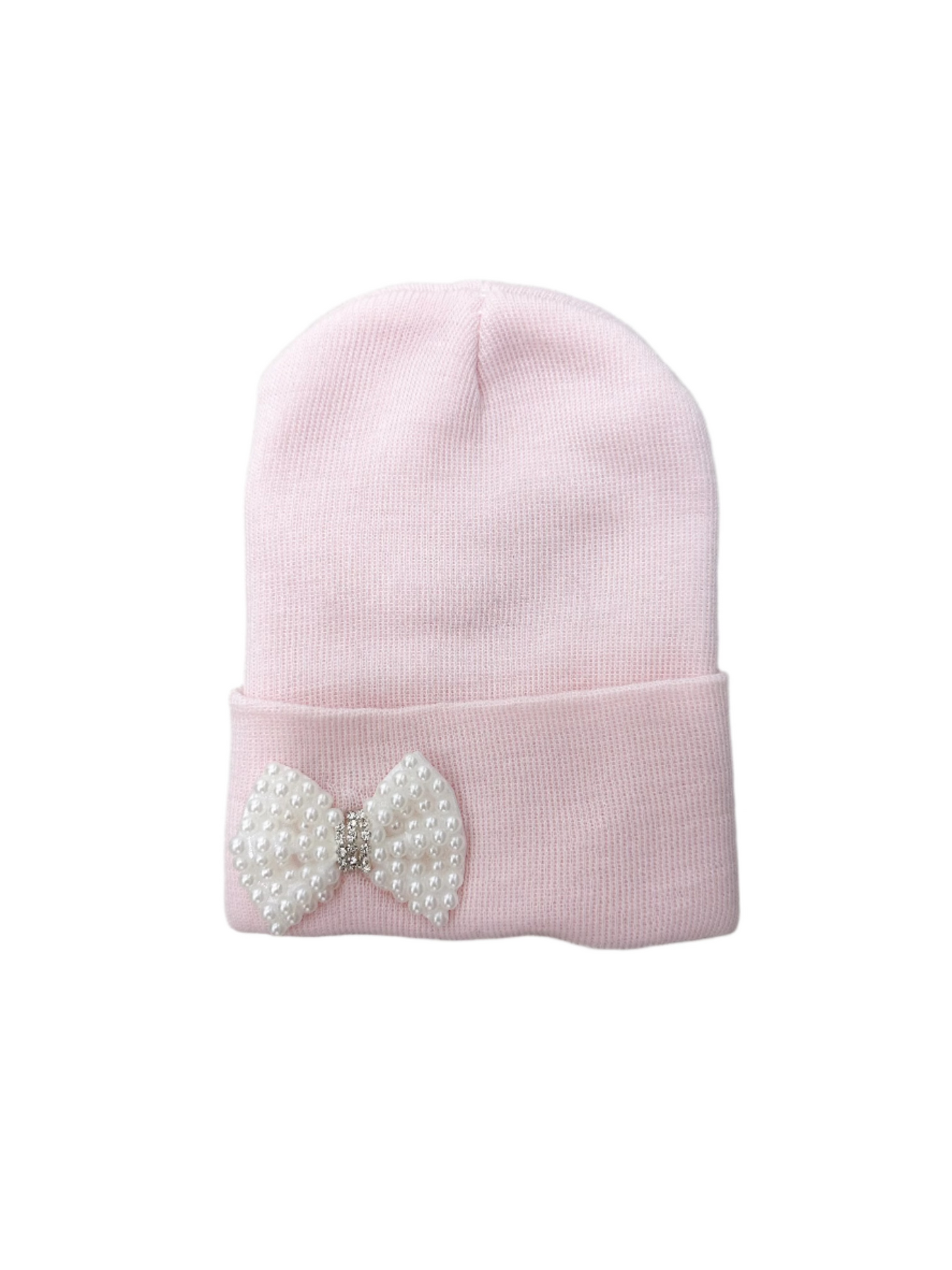 Pink Mini Pearl Bow Beanie