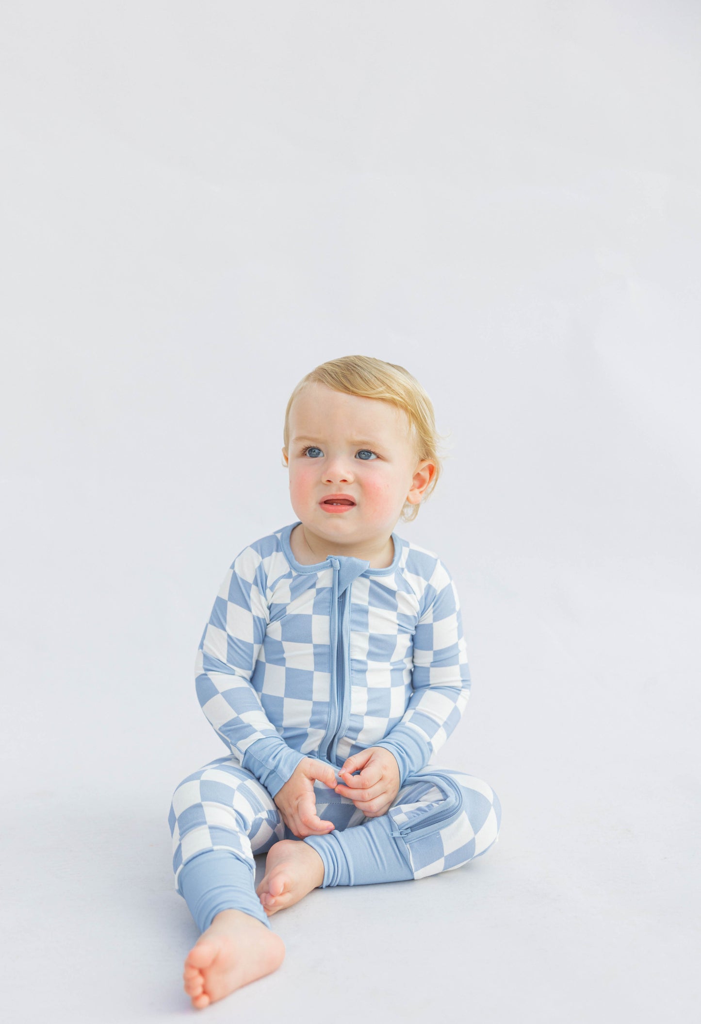 Bamboo Zip Romper | Blue Checkered