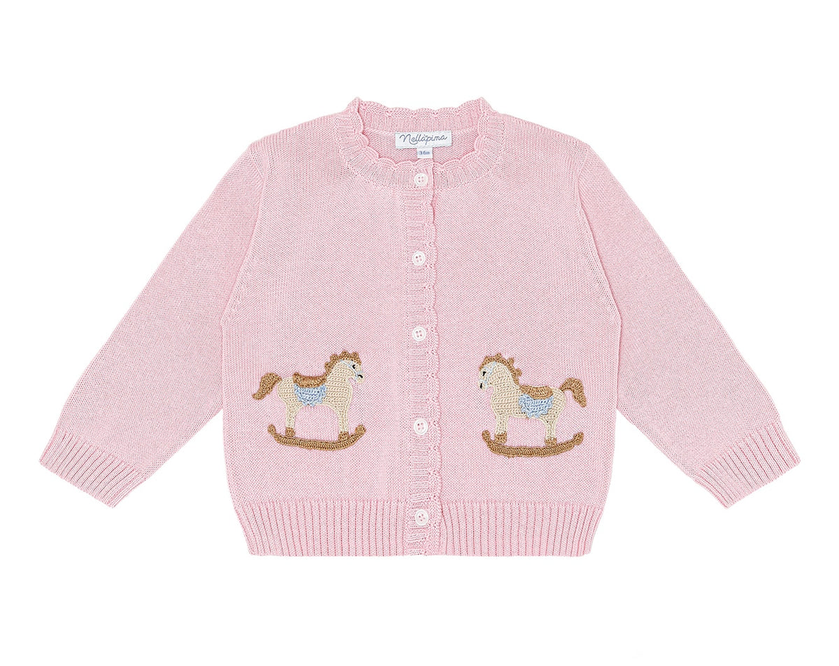 Pink Rocking Horse Embroidered Knit Cardigan