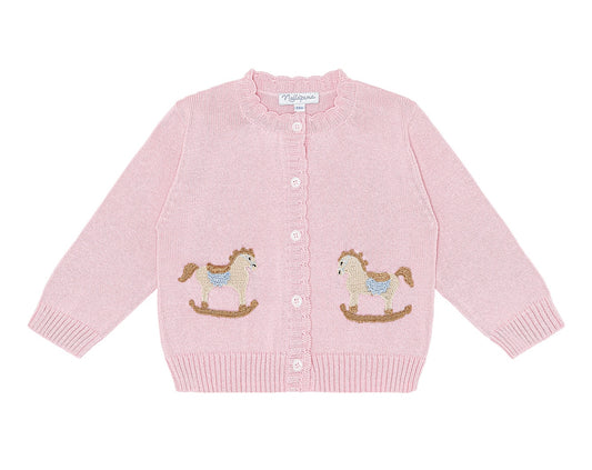 Pink Rocking Horse Embroidered Knit Cardigan