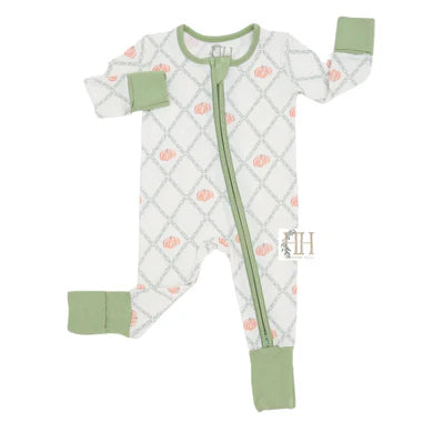 Green Trellis Pumpkin Double Zipper Romper