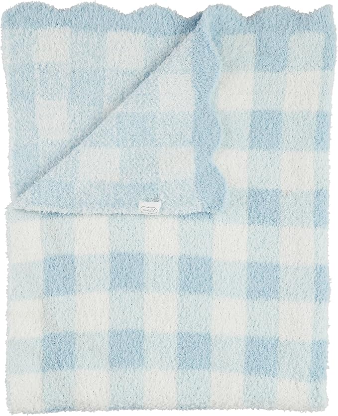 Blue Gingham Scallop Chenille Blanket