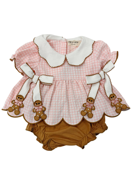 Christmas Girls Gingerbread Peter Pan Collar Bloomer Set