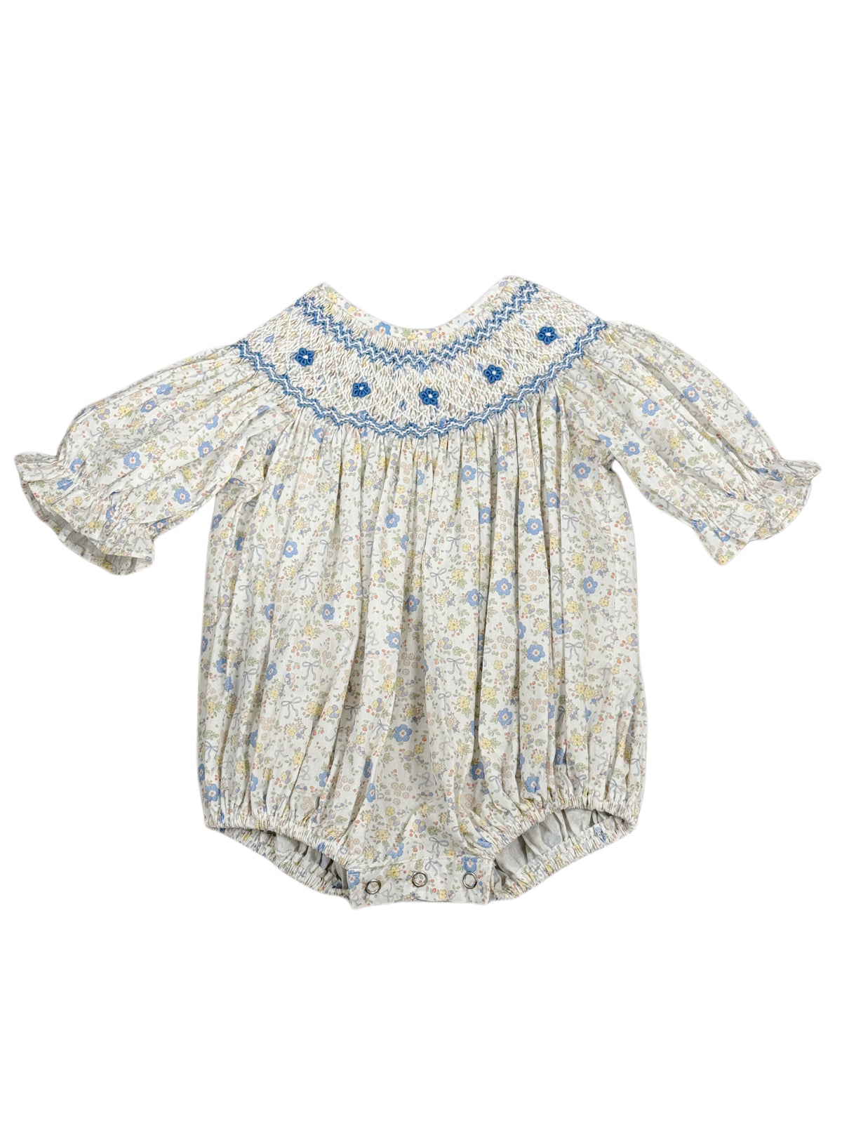 Ashley Blue/Yellow Smocked Bow Bubble