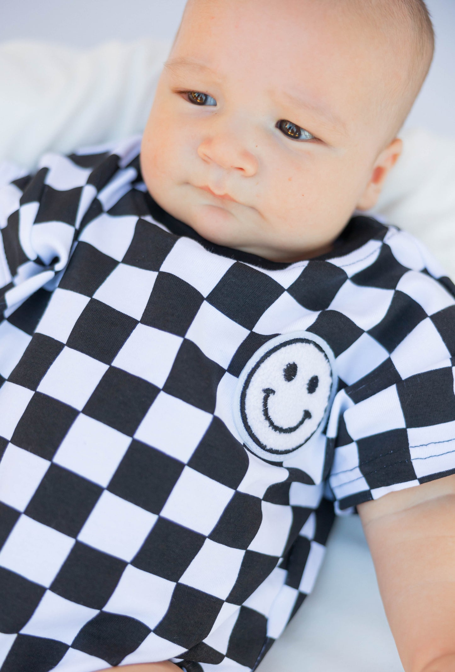 Black Smiley Checkered Bubble Romper