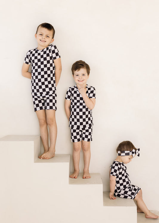 Black & White Checkerboard | Bamboo Toddler Short Set