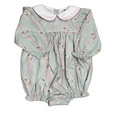 Girls Green Horse Long Sleeve Collar Bubble