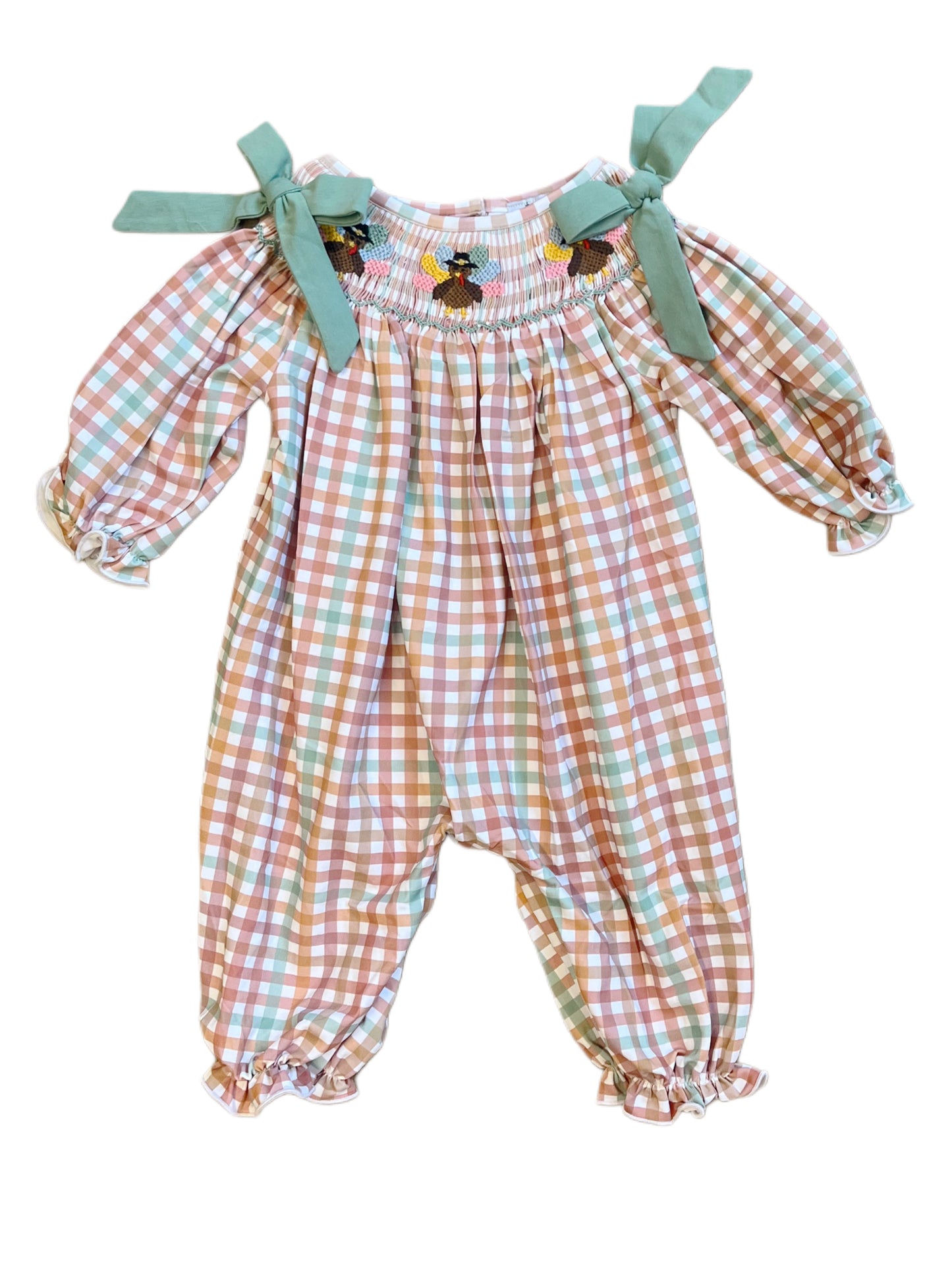 GIRLS GINGHAM TURKEY ROMPER