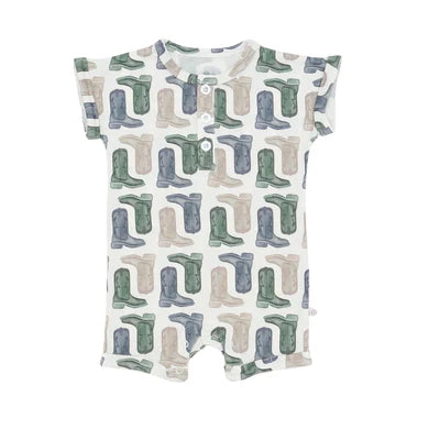 Blue & Green Boots Button Romper
