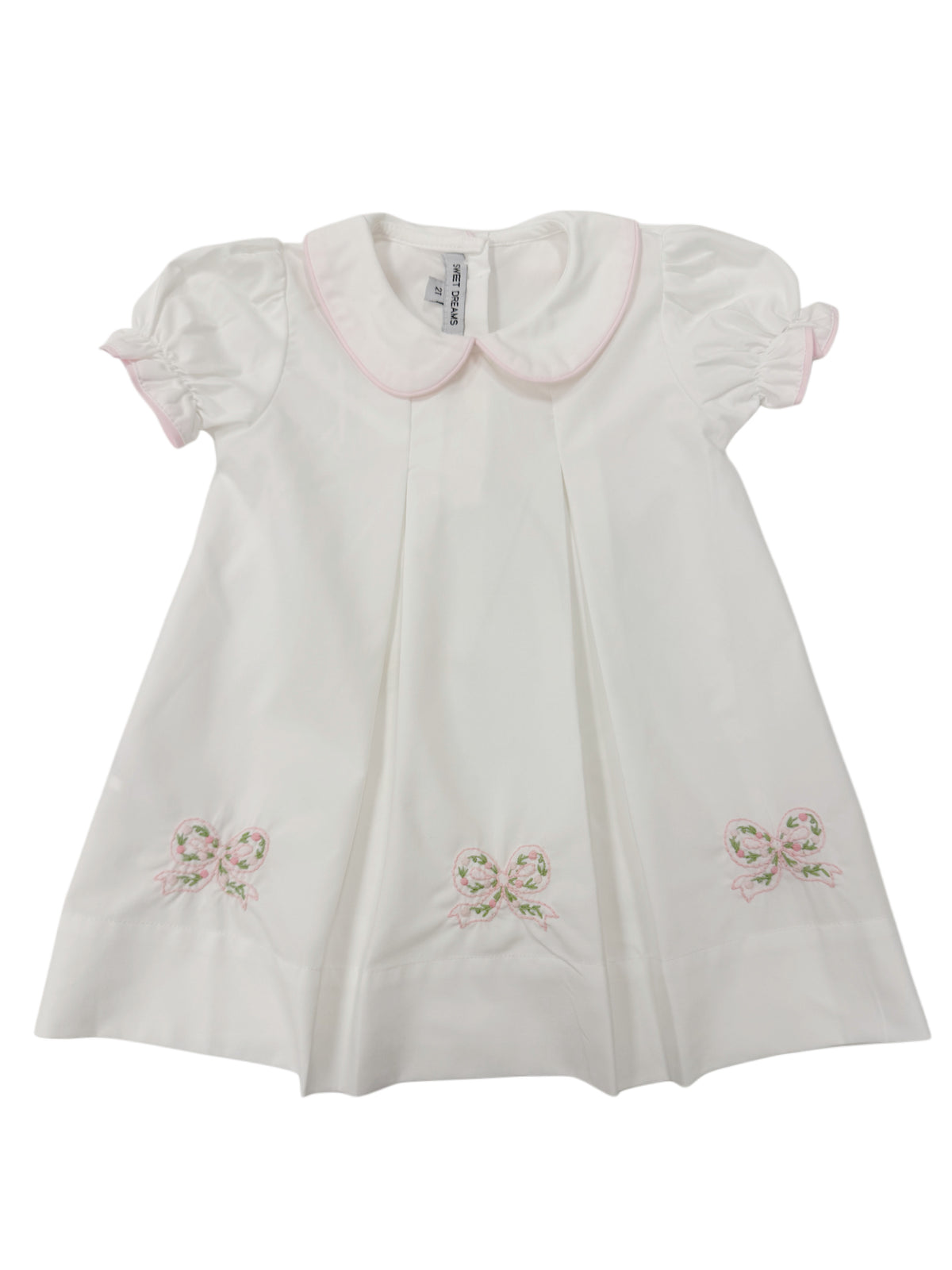 Bow Embroidered White Pleated Dress