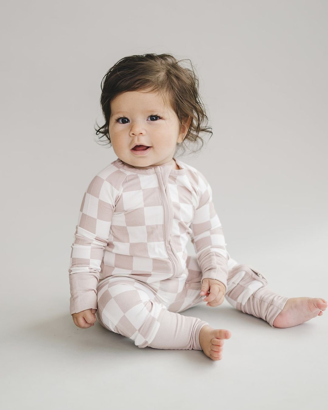 Bamboo Zip Romper | Latte Checkered