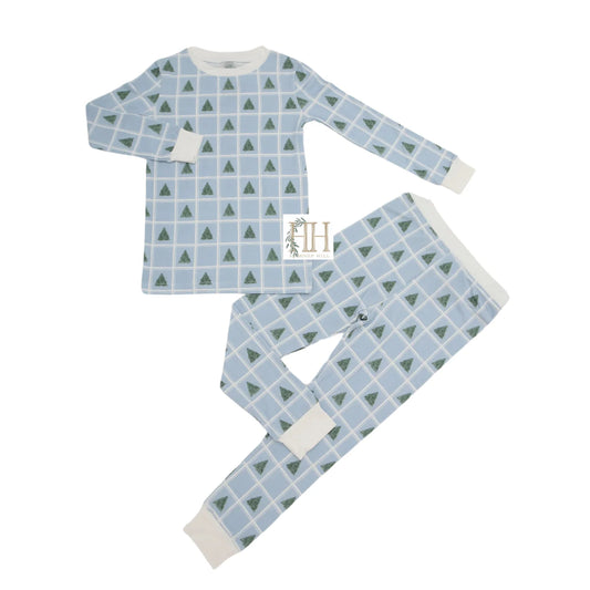 Blue Check Tree Loungewear Set