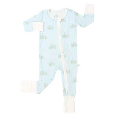 Blue Gingerbread Zipper Romper