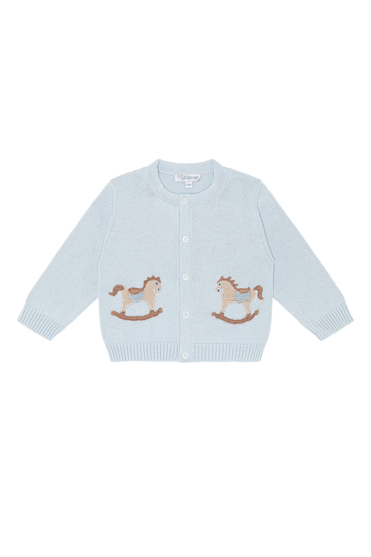 Blue Rocking Horse Embroidered Knit Cardigan