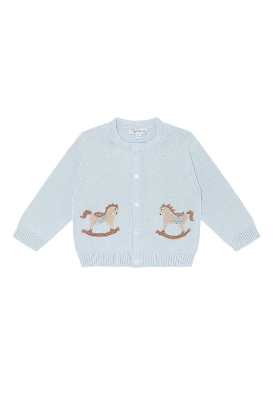 Blue Rocking Horse Embroidered Knit Cardigan