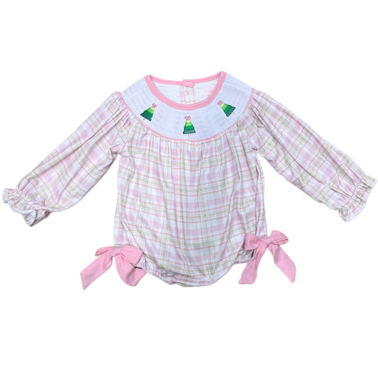 Smocked Christmas Tree Bow Bubble Romper