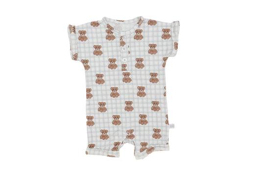 Blue Beary Cute Button Romper