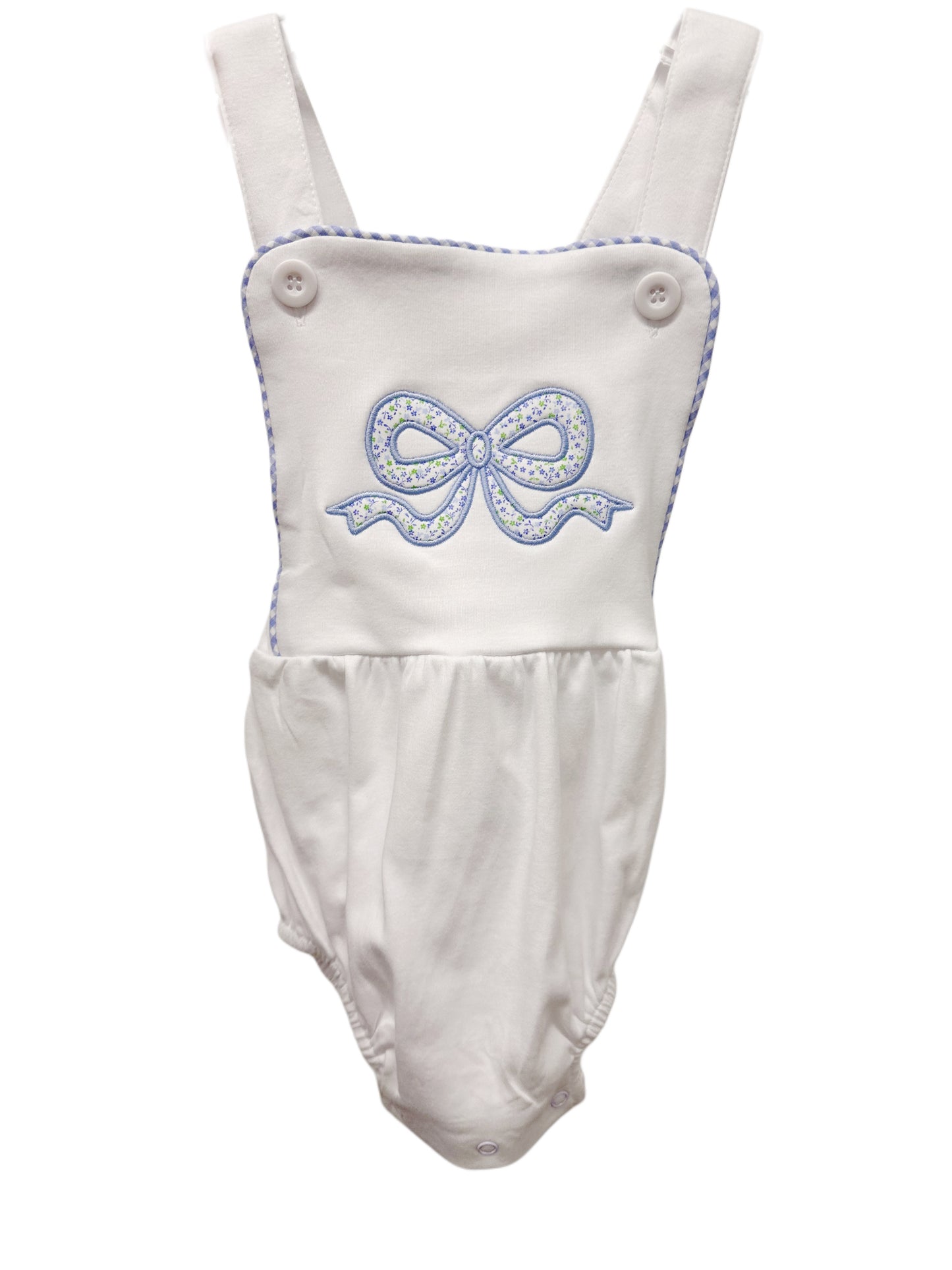 Floral Bow on Blue Trim Sunsuit