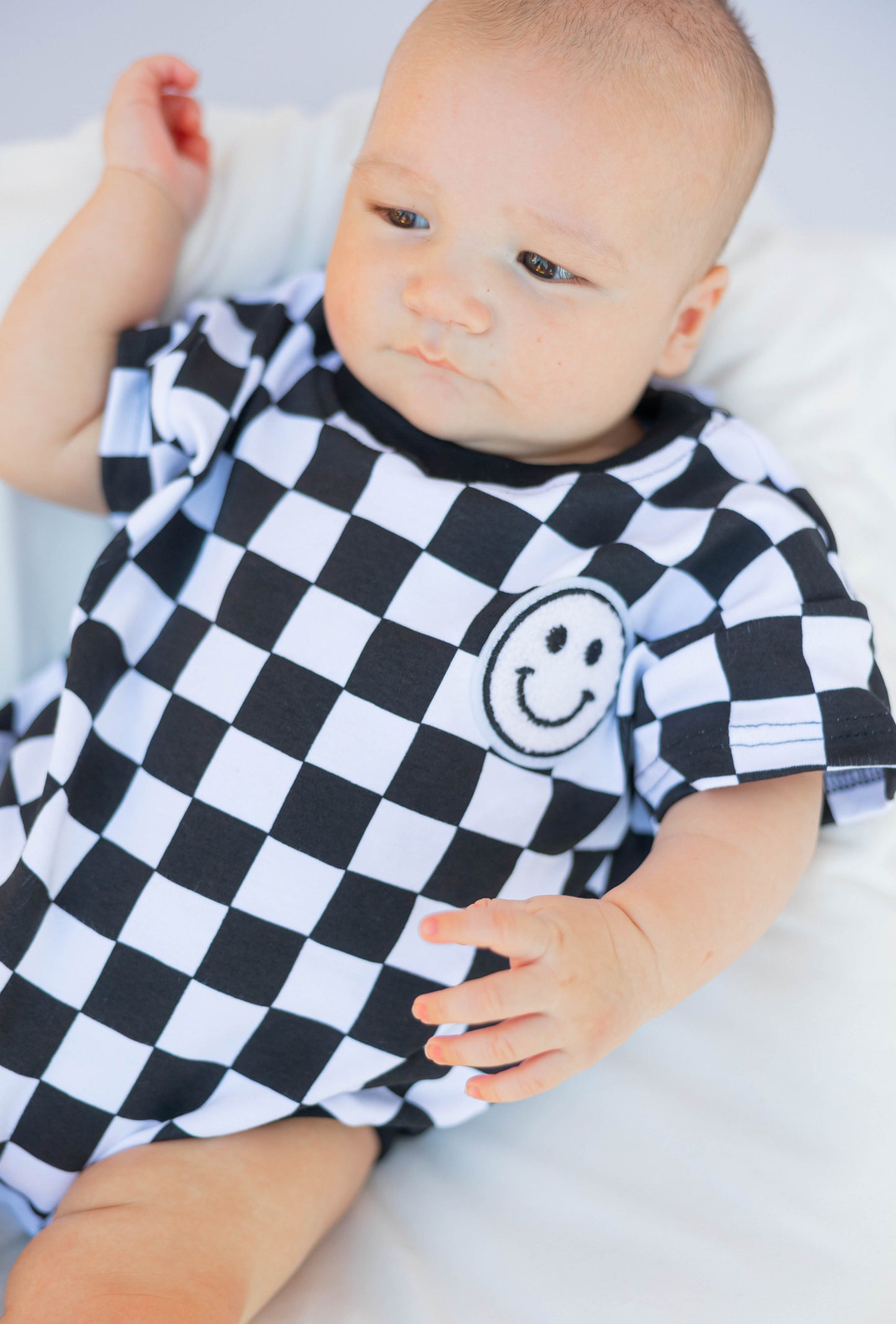 Black Smiley Checkered Bubble Romper