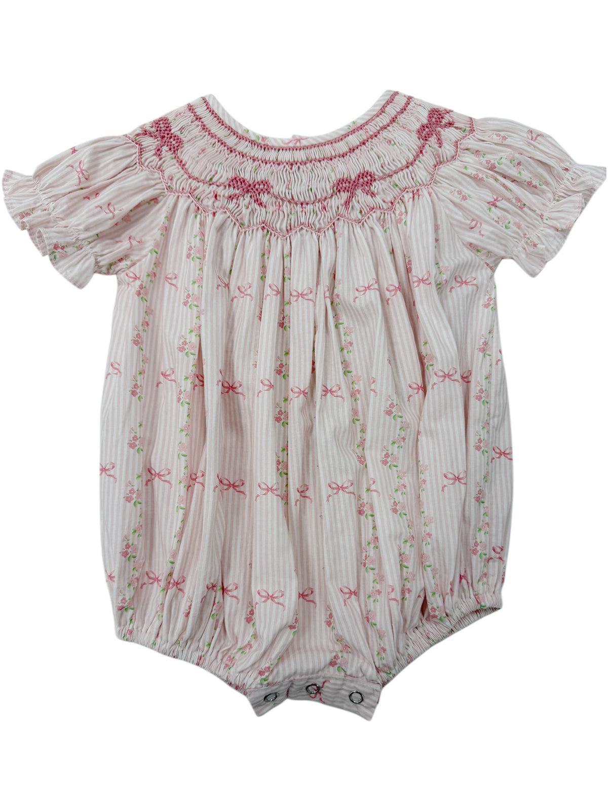 Britney Pint Stripe Bow Smocked Bubble