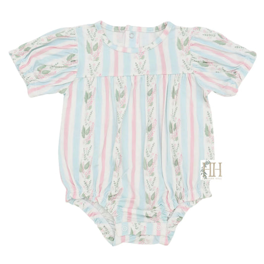 Girls Blue Floral Stripe Bamboo Bubble