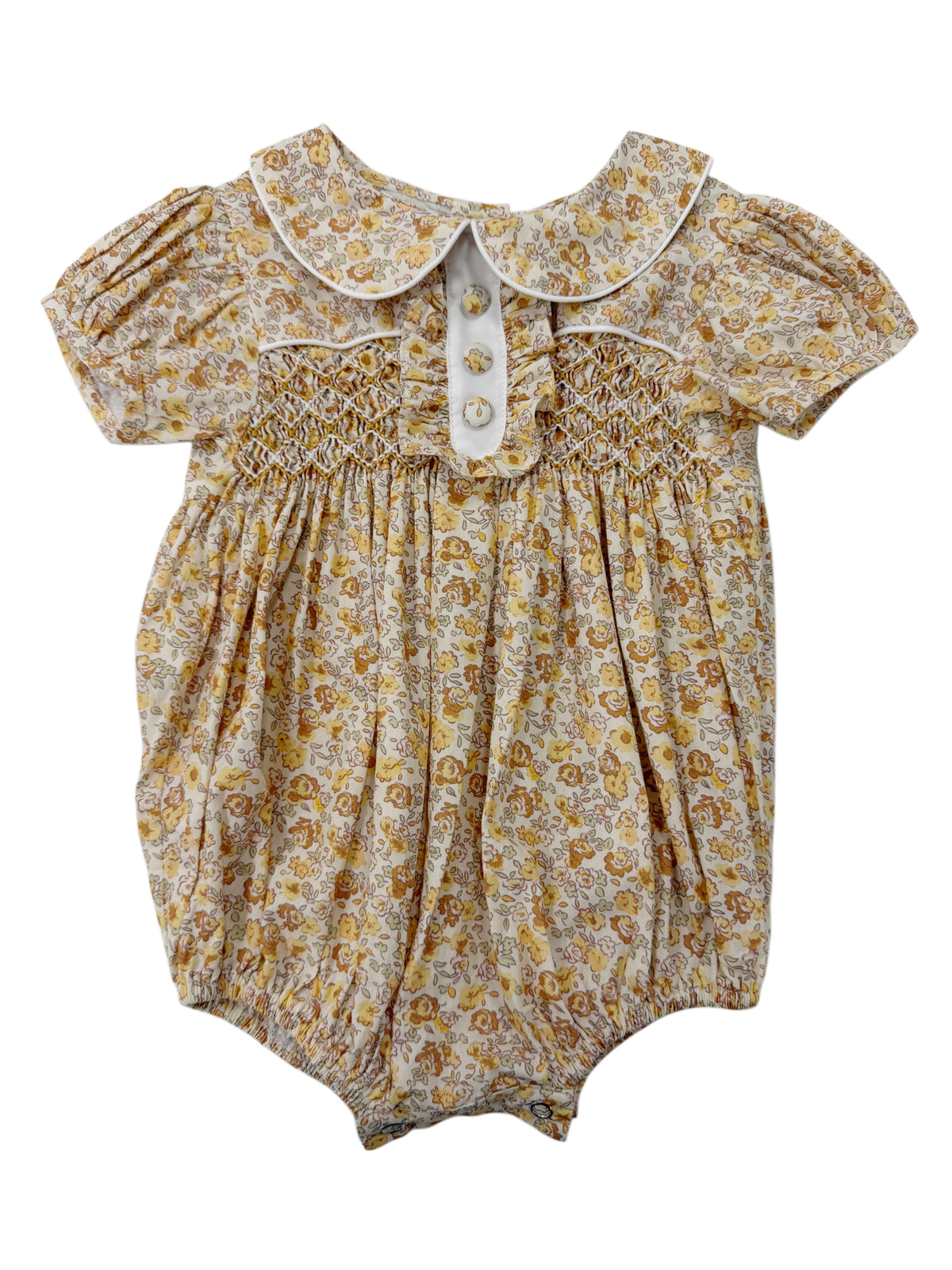 Sandy Yellow Floral Smocked Bubble