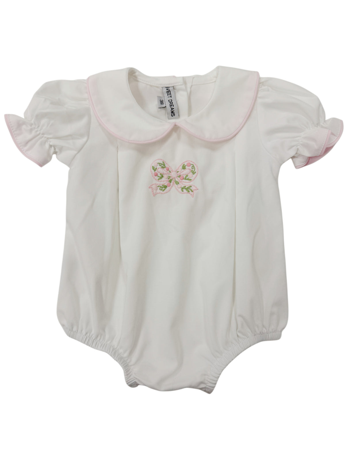 Bow Embroidered White Pleated Bubble