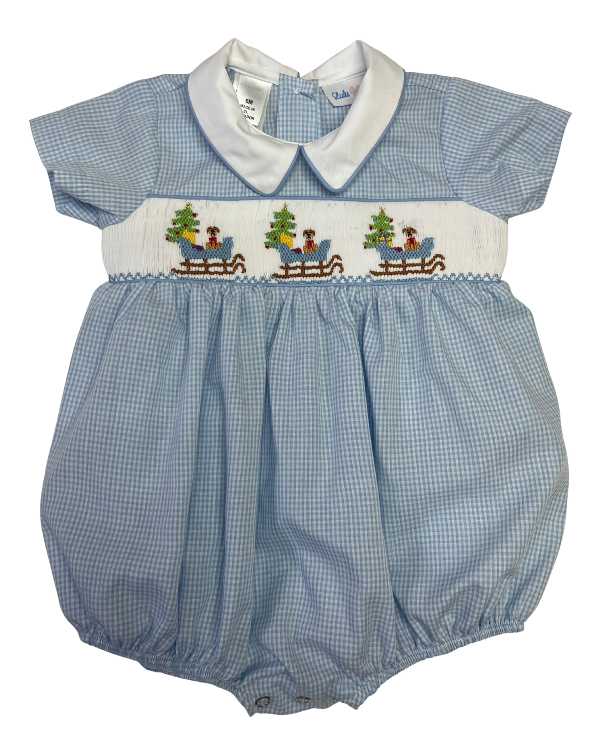 Boys Santa's Sleigh Smocked Collared Bubble