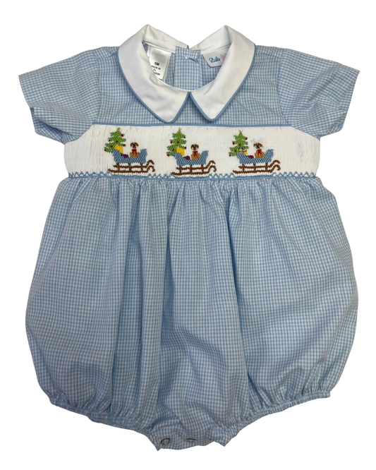 Boys Santa's Sleigh Smocked Collared Bubble