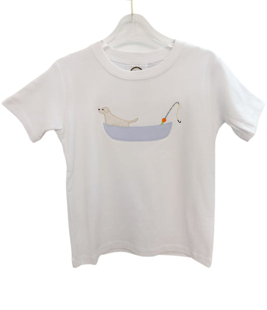 Fishing Dog in Canoe Short Sleeve Tee