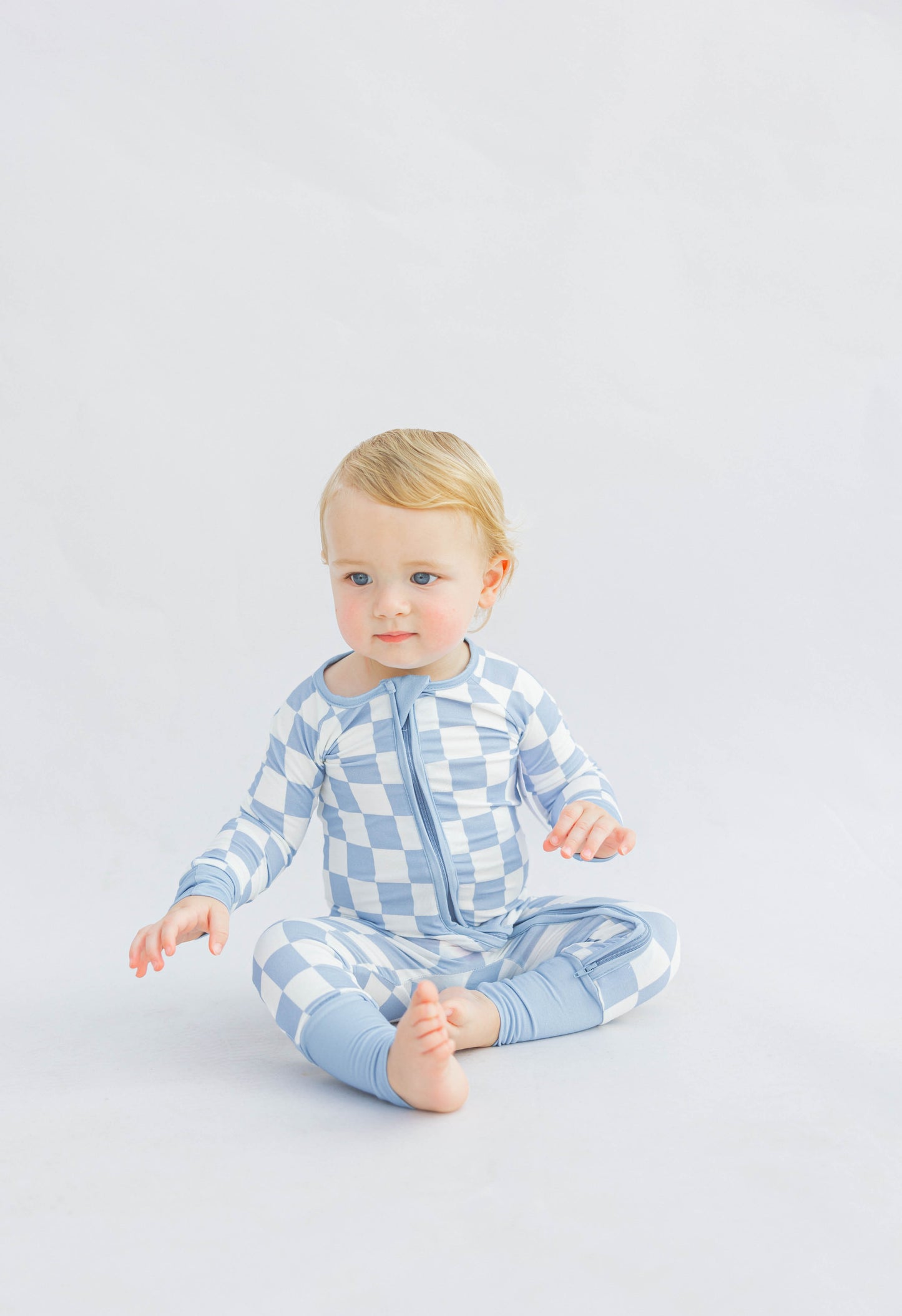 Bamboo Zip Romper | Blue Checkered