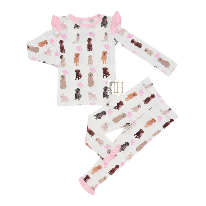 Pink Puppy Party Ruffle Loungewear Set