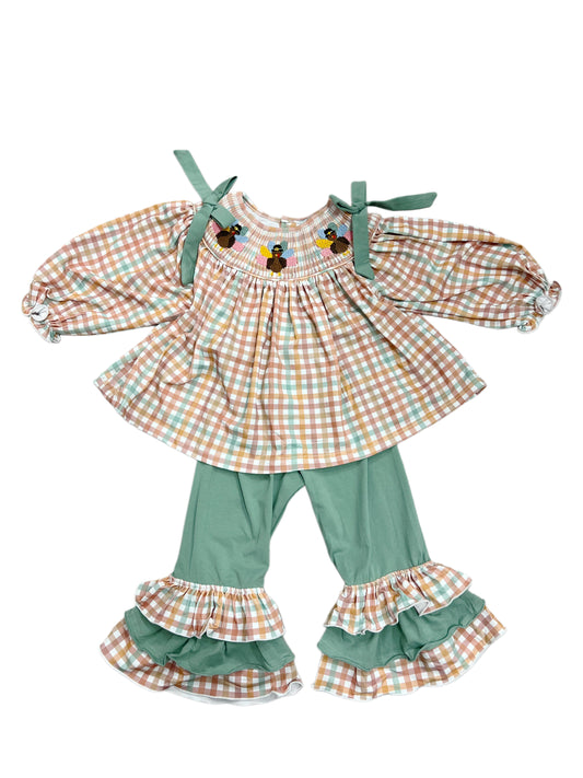 Gingham Turkey Girls Pant Set