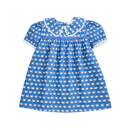 Empire Lace Trim Dress in Swan