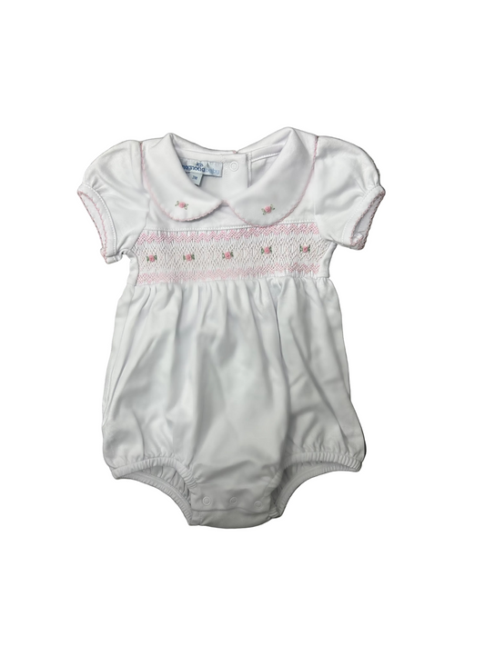 Grace Smocked SS Bubble- White Pink