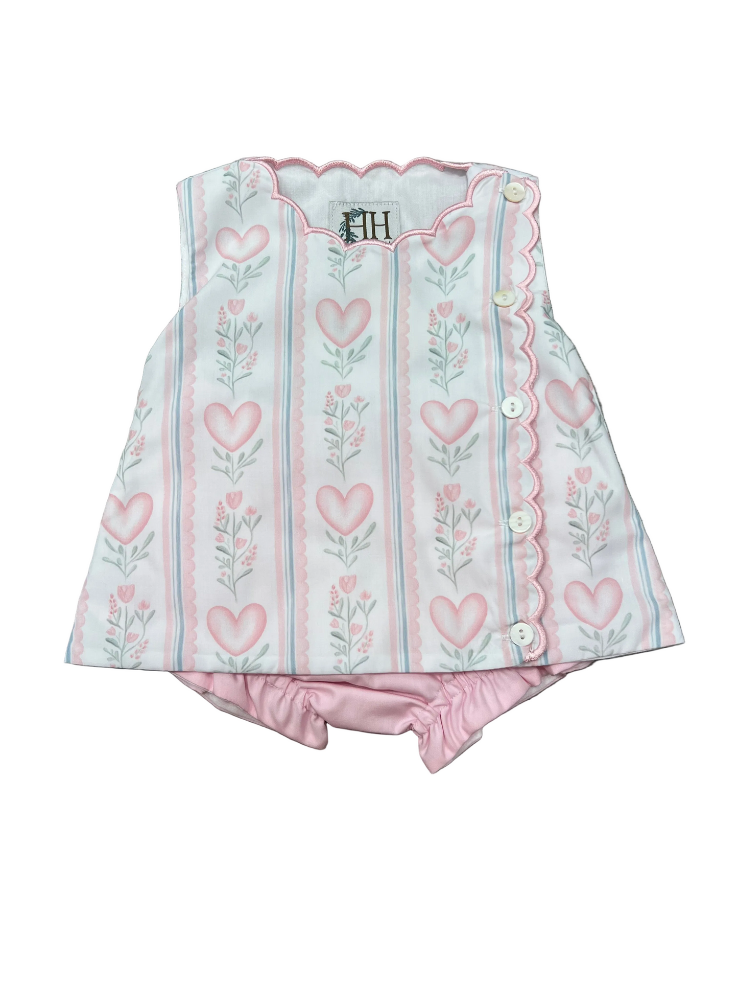 Girls Floral Heart Scallop Diaper Set