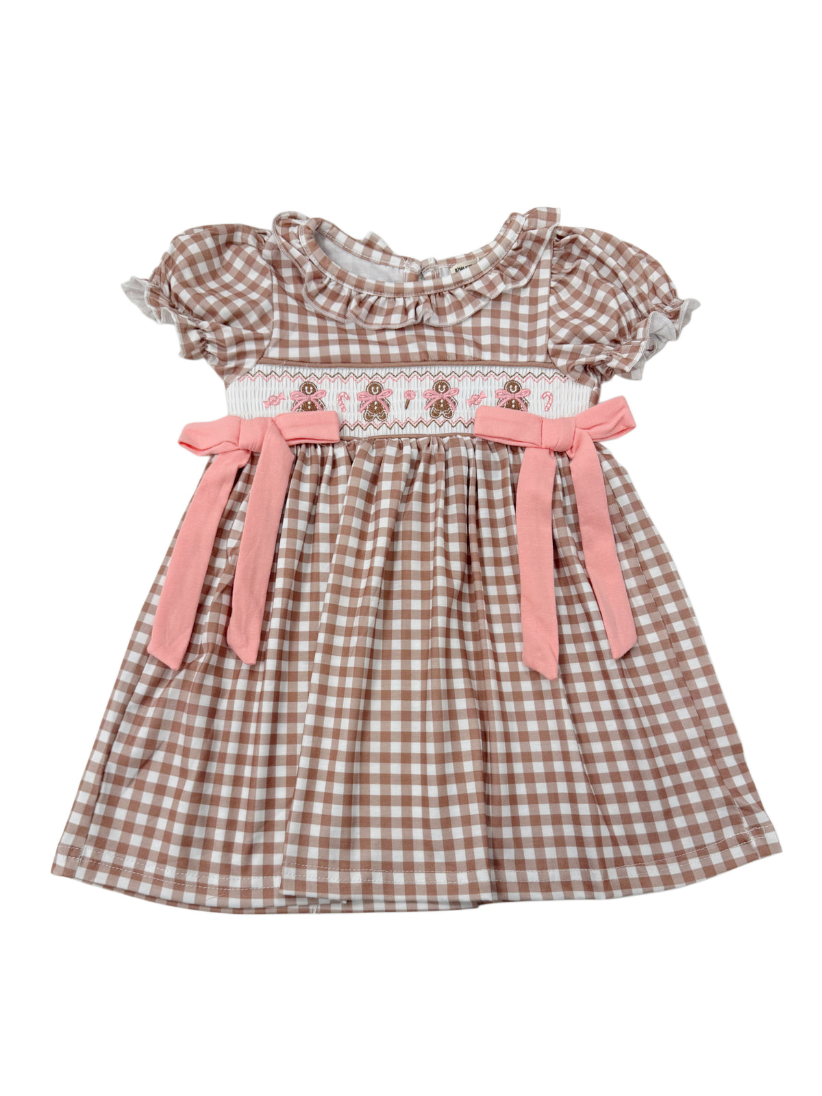Christmas Vintage-Style Plaid Dress with Embroidered Gingerbread and Bows