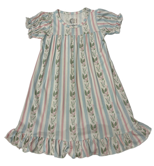 Girls Blue Floral Stripes Nightgown