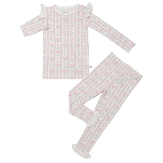 Girls Floral Heart Ruffle Loungewear Set