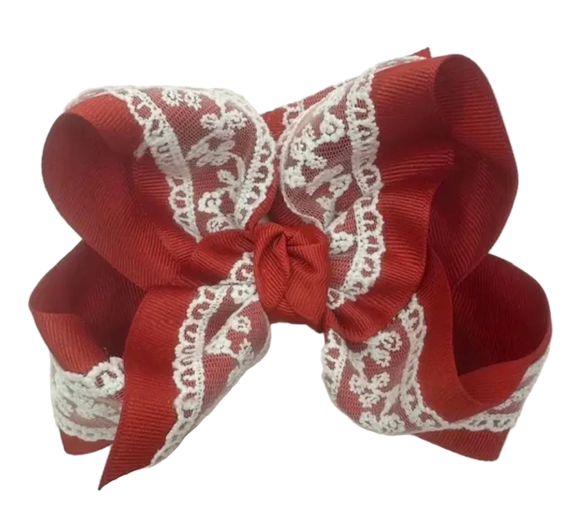 Grossgrain & Lace Layered Bow - Red