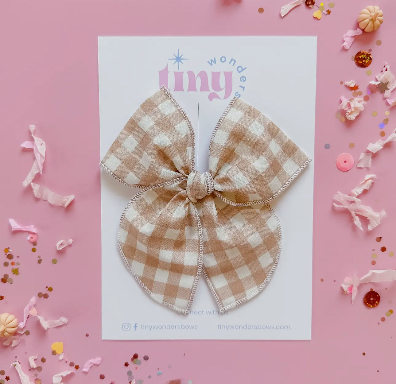 Beige & White Gingham Bow