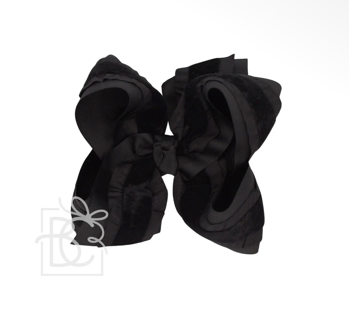Double Ruffle Velvet Bow - Black