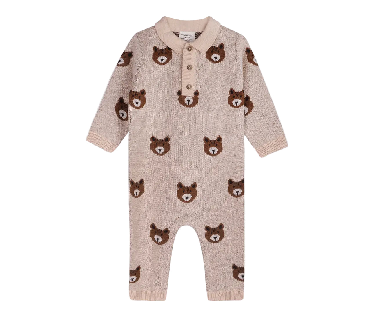 Brown Bear Jacquard Sweater Knit Baby Jumpsuit