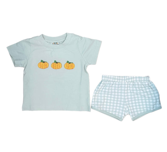 BOYS FRENCH KNOT PUMPKIN TRIO SHORT SET