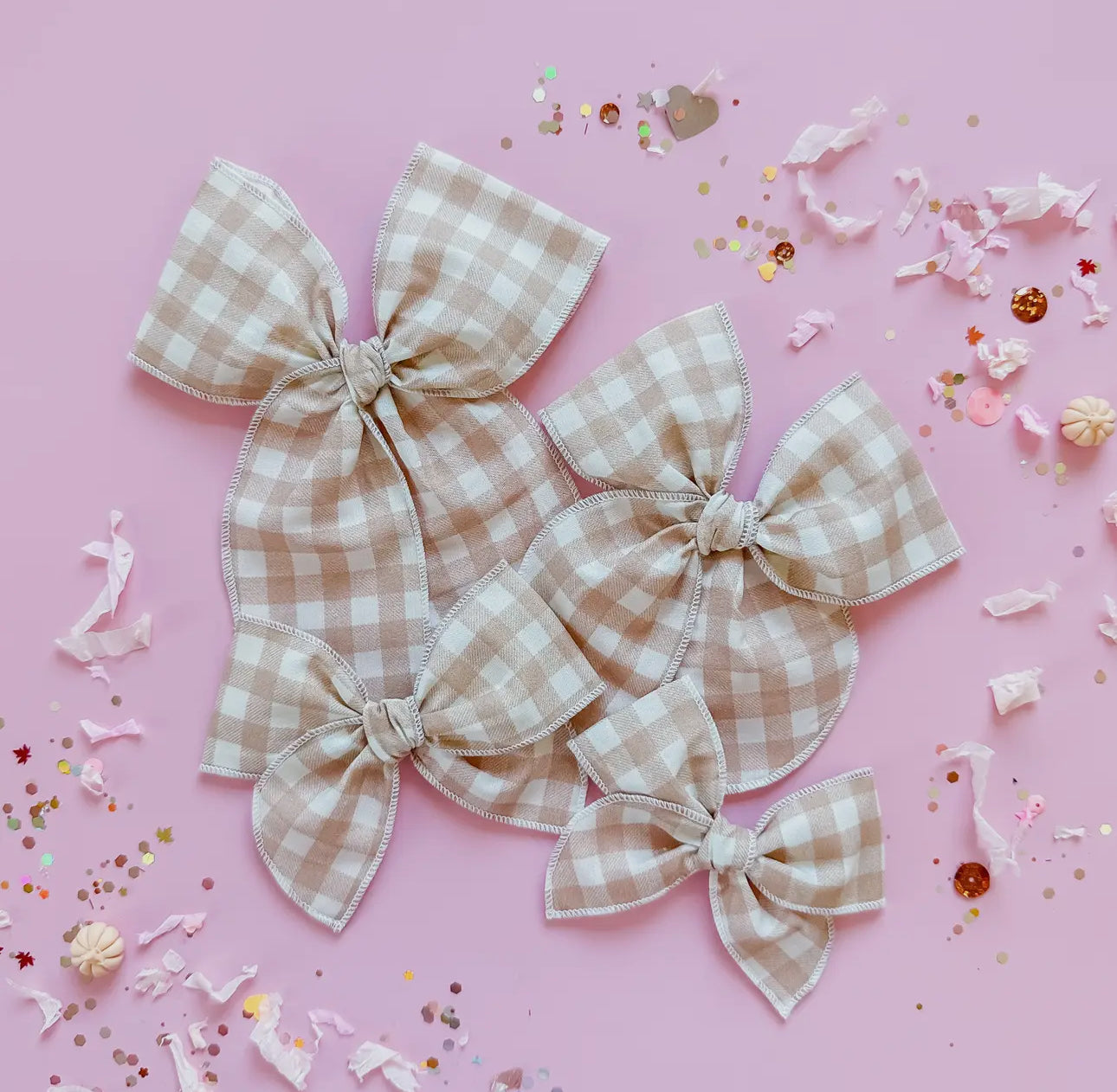 Beige & White Gingham Bow