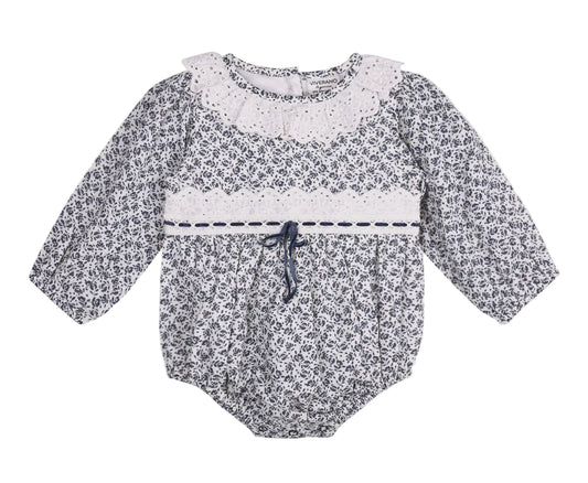 Floral Print & Lace Baby Girl Romper