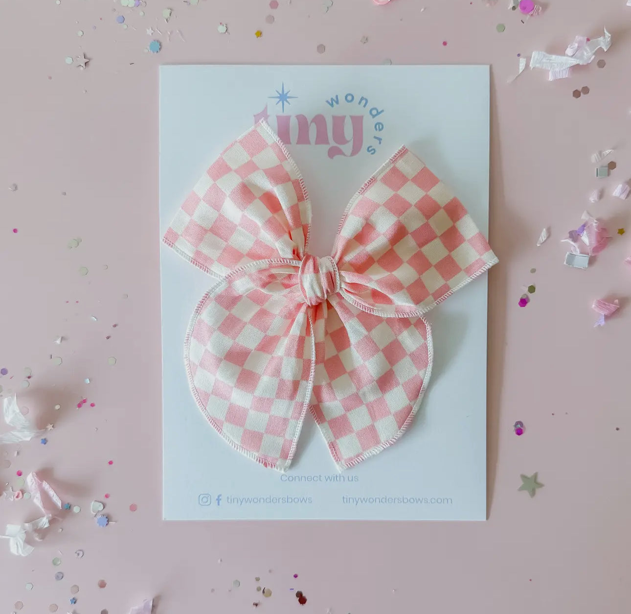 Pink & White Checkered Bow