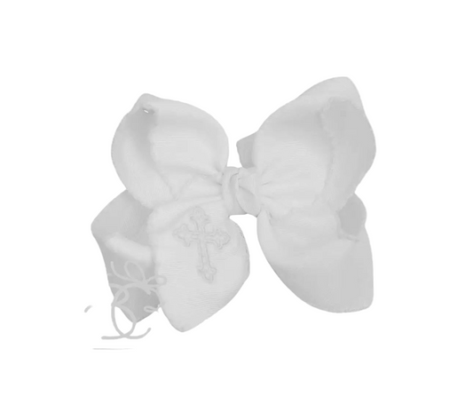 Embroidered Cross Crochet Edge Bow 4.5