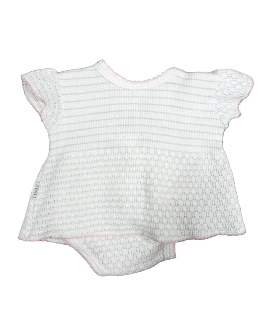 Knit Flutter Sleeve Diaper Cover Set Green Stripe with Pink Trim